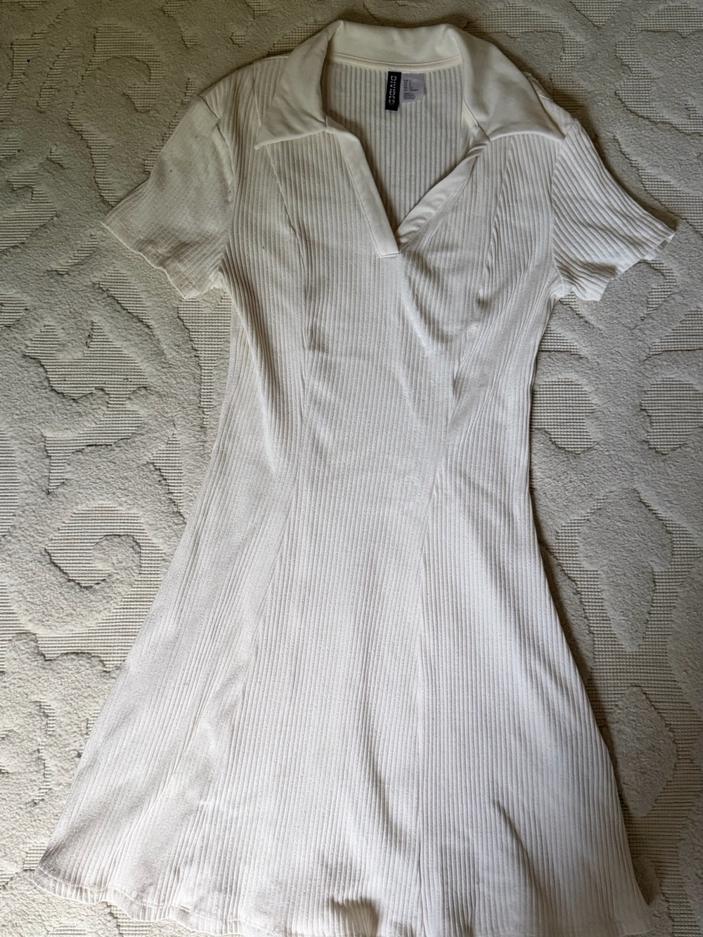 Divided Cream Ribbed Polo-Style Mini Dress